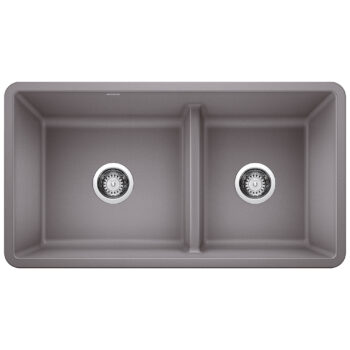 Blanco Precis SILGRANIT 33" 60/40 Reversible Double Bowl Undermount Kitchen Sink with Low Divide - Metallic  Gray