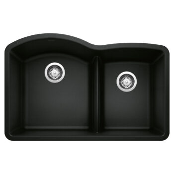 Blanco Diamond SILGRANIT 32" 60/40 Double Bowl Undermount Kitchen Sink with Low Divide - Coal Black