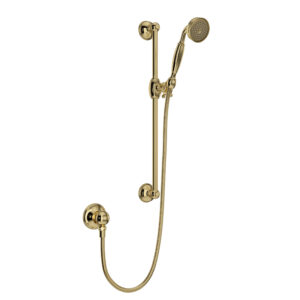 ROHL Handshower Set With 22″ Slide Bar and Single Function Handshower In Unlacquered Brass