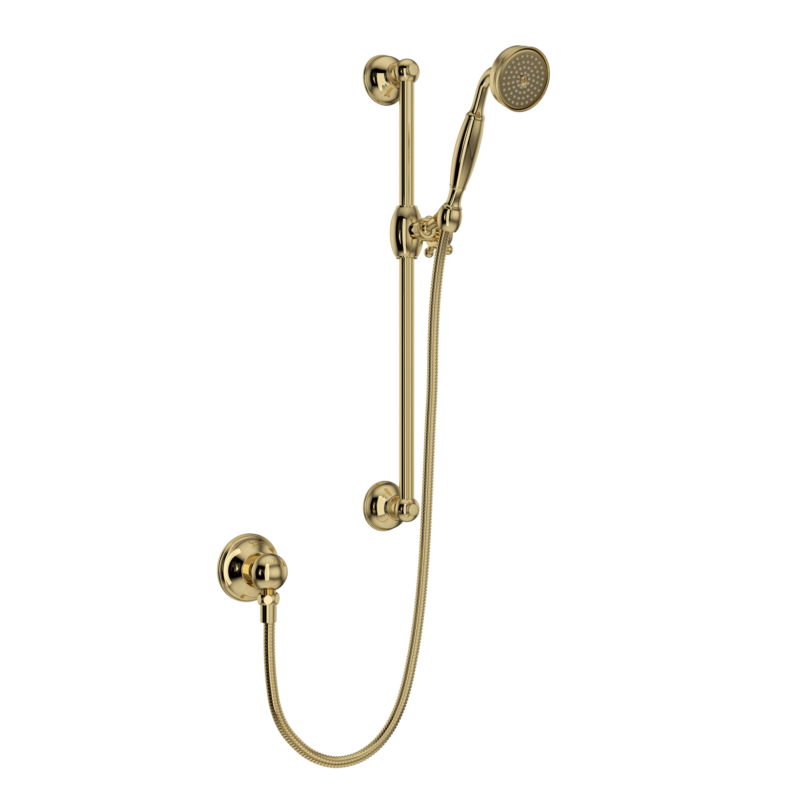 ROHL Handshower Set With 22" Slide Bar and Single Function Handshower In Unlacquered Brass