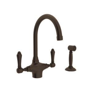 ROHL San Julio® Two Handle Kitchen Faucet With Side Spray In Tuscan Brass