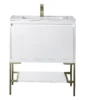 Mantova 31.5″ Single Vanity, Glossy White, Champagne Brass Base w/ Glossy White Composite Stone Top