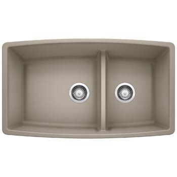 Blanco Performa SILGRANIT 33" 60/40 Double Bowl Undermount Kitchen Sink with Low Divide - Truffle