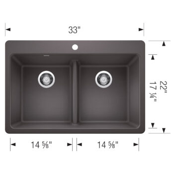 Blanco Liven SILGRANIT 33" 50/50 Double Bowl Dual Mount Kitchen Sink with Low Divide - Cinder - Image 3