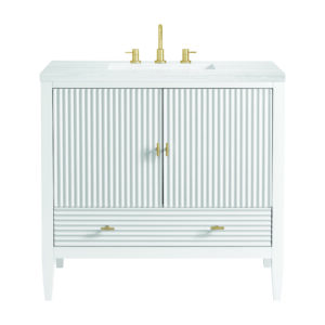 Myrrin 36″ Vanity, Bright White w/ 3 CM Arctic Fall Solid Surface Top