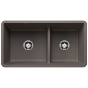 Blanco Precis SILGRANIT 33″ 60/40 Reversible Double Bowl Undermount Kitchen Sink with Low Divide – Volcano Gray
