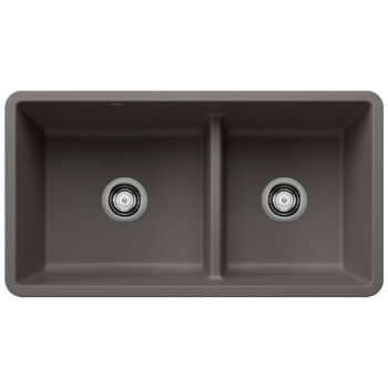 Blanco Precis SILGRANIT 33" 60/40 Reversible Double Bowl Undermount Kitchen Sink with Low Divide - Volcano Gray