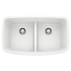 Blanco Valea SILGRANIT 32″ 50/50 Double Bowl Undermount Kitchen Sink with Low Divide – White