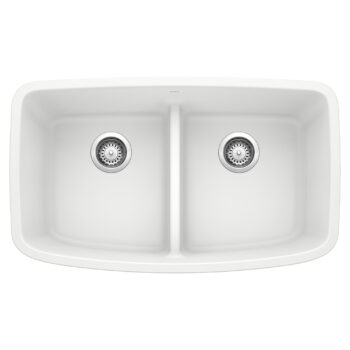 Blanco Valea SILGRANIT 32" 50/50 Double Bowl Undermount Kitchen Sink with Low Divide - White