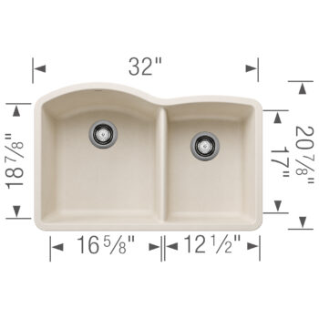 Blanco Diamond SILGRANIT 32" 60/40 Double Bowl Undermount Kitchen Sink - Soft White - Image 3
