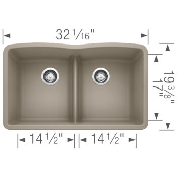 Blanco Diamond SILGRANIT 32" 50/50 Double Bowl Undermount Kitchen Sink with Low Divide - Truffle - Image 3