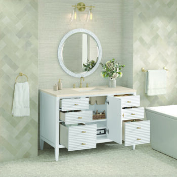 Myrrin 48" Vanity, Bright White w/ 3 CM Eternal Marfil Quartz Top - Image 4