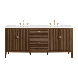 Myrrin 72″ Double Vanity, Mid Century Walnut w/ 3 CM White Zeus Quartz Top