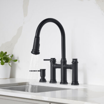 Blanco Empressa Pull-Down Dual-Spray Bridge Faucet 1.5 GPM - Matte Black - Image 4