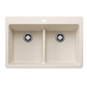 Blanco Liven SILGRANIT 33" 50/50 Double Bowl Dual Mount Kitchen Sink with Low Divide - Soft White