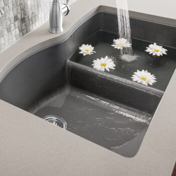 Blanco Diamond SILGRANIT 32" 60/40 Double Bowl Undermount Kitchen Sink with Low Divide - Cinder - Image 3
