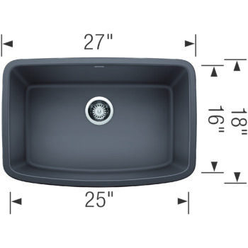Blanco Valea SILGRANIT 27" Single Bowl Undermount Kitchen Sink - Cinder - Image 3