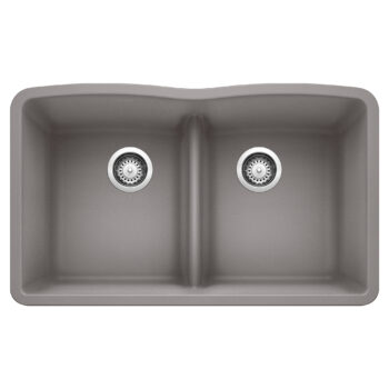 Blanco Diamond SILGRANIT 32" 50/50 Double Bowl Undermount Kitchen Sink with Low Divide - Metallic Gray