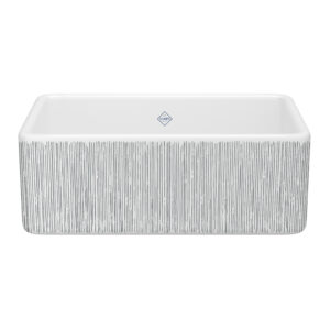 Shaws Shaker™ 30″ Single Bowl Farmhouse Apron Front Fireclay Kitchen Sink With Lines Design In Lines Silver