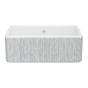 Shaws Shaker™ 30" Single Bowl Farmhouse Apron Front Fireclay Kitchen Sink With Lines Design In Lines Silver