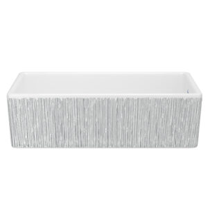 Shaws Shaker™ 36″ Single Bowl Farmhouse Apron Front Fireclay Kitchen Sink With Lines Design In Lines Silver