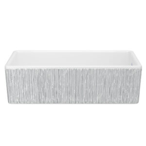 Shaws Shaker™ 36″ Single Bowl Farmhouse Apron Front Fireclay Kitchen Sink With Lines Design In Lines Silver