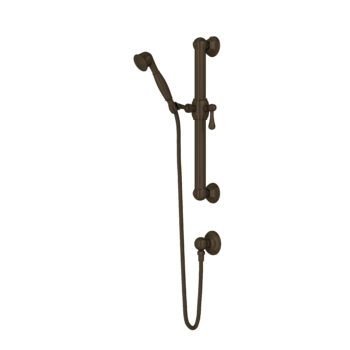 ROHL Handshower Set With 24" Grab Bar and Single Function Handshower In Tuscan Brass