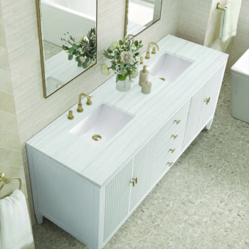 Myrrin 72" Double Vanity, Bright White w/ 3 CM Arctic Fall Solid Surface Top - Image 5