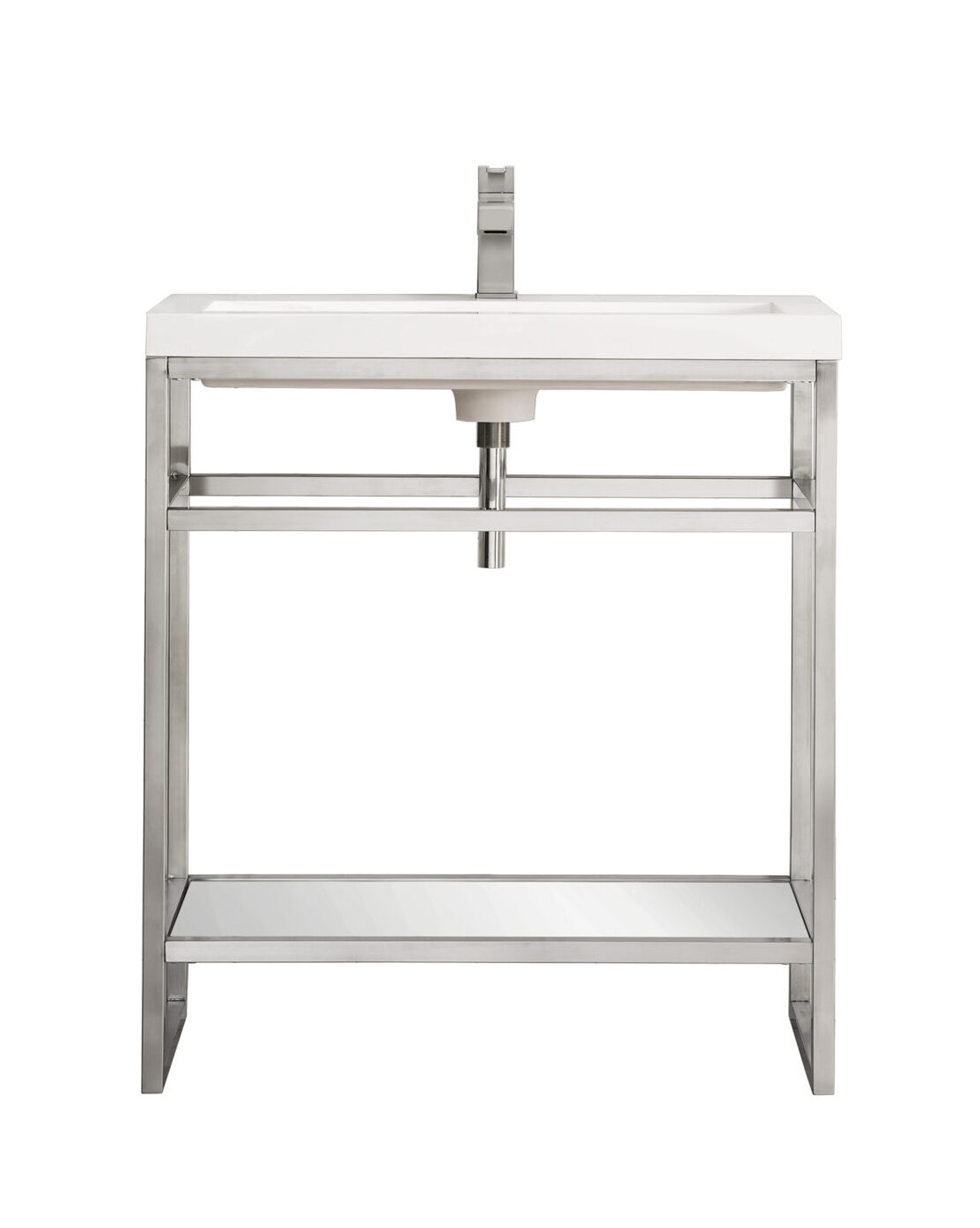 Boston 31.5" Single Console Vanity, Brushed Nickel w/ White Glossy Composite Stone Top