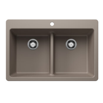 Blanco Liven SILGRANIT 33" 50/50 Double Bowl Dual Mount Kitchen Sink with Low Divide - Truffle