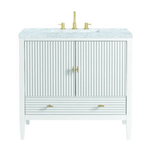 Myrrin 36″ Vanity, Bright White w/ 3 CM Carrara White Marble Top