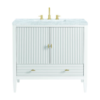 Myrrin 36" Vanity, Bright White w/ 3 CM Carrara White Marble Top