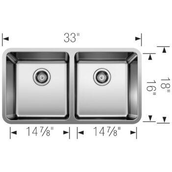 Blanco Formera 33" 50/50 Double Bowl Undermount Stainless Steel Kitchen Sink - Image 6