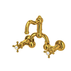 ROHL Acqui® Wall Mount Bridge Lavatory Faucet With Column Spout In Unlacquered Brass
