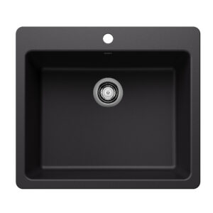 Blanco Liven SILGRANIT 25″ Single Bowl Dual Mount Kitchen Sink – Coal Black
