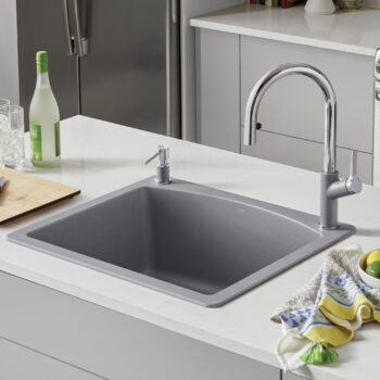 Blanco Diamond SILGRANIT 25" Single Bowl Dual Mount Kitchen Sink - Metallic Gray - Image 2