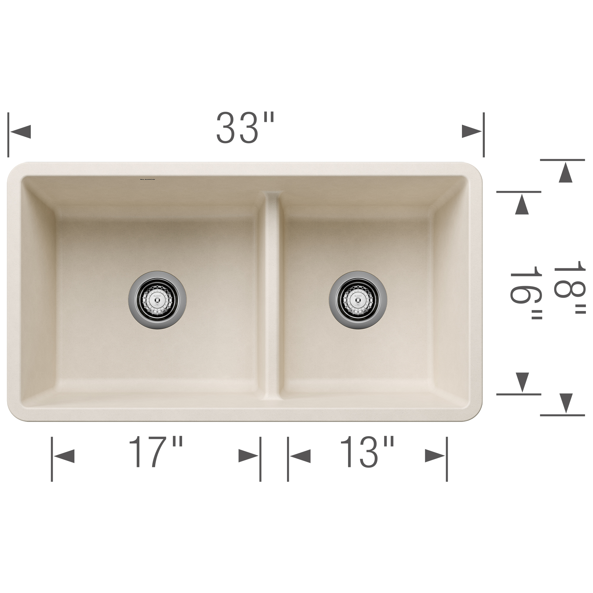 Blanco Precis SILGRANIT 33" 60/40 Reversible Double Bowl Undermount Kitchen Sink with Low Divide - Soft White - Image 3