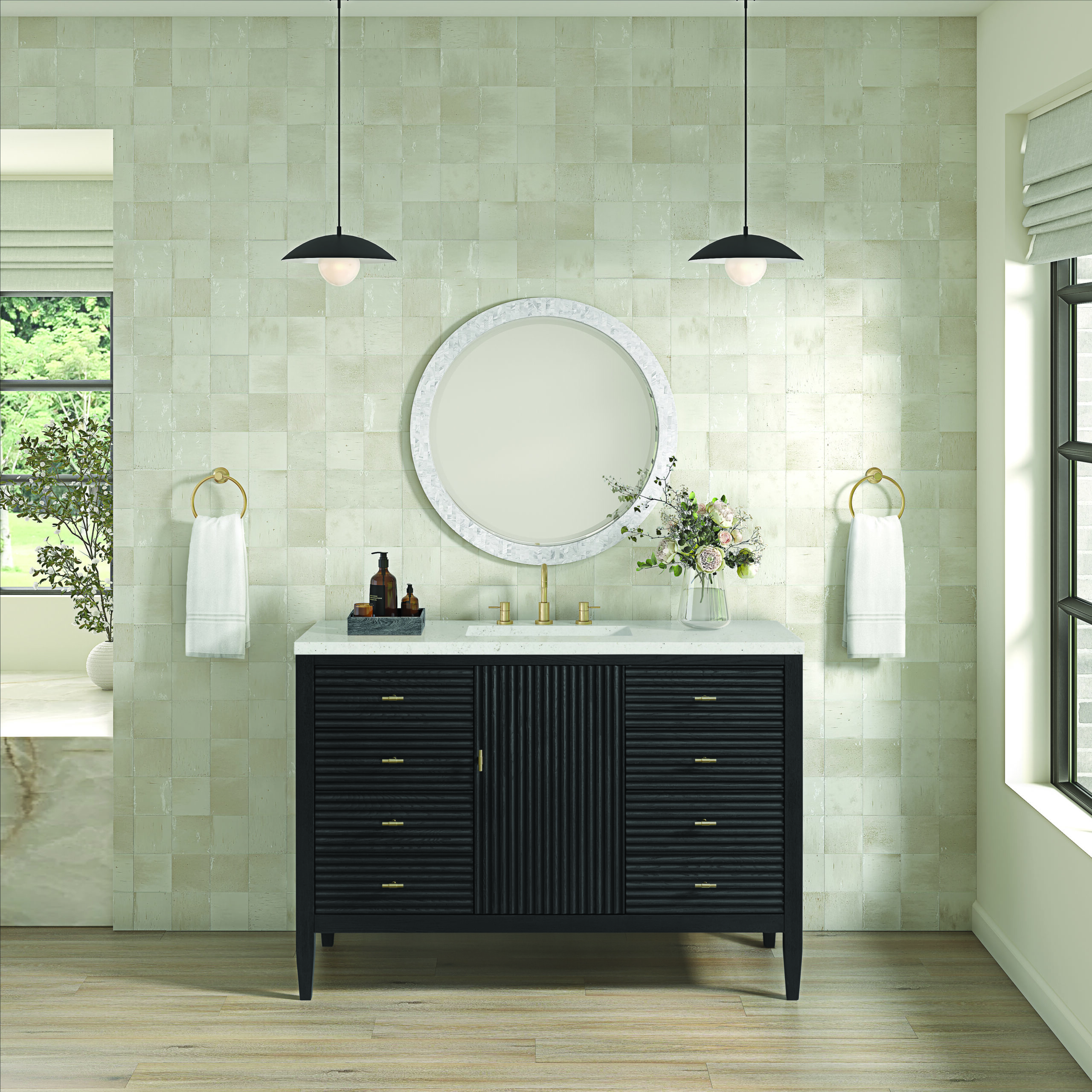 Myrrin 48" Vanity, Carbon Oak w/ 3 CM Lime Delight Quartz Top - Image 2