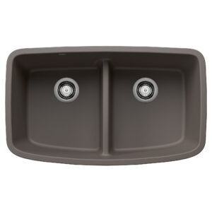 Blanco Valea SILGRANIT 32″ 50/50 Double Bowl Undermount Kitchen Sink with Low Divide – Volcano Gray