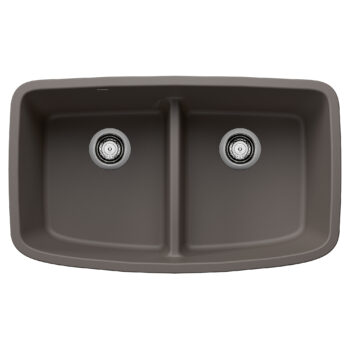 Blanco Valea SILGRANIT 32" 50/50 Double Bowl Undermount Kitchen Sink with Low Divide - Volcano Gray