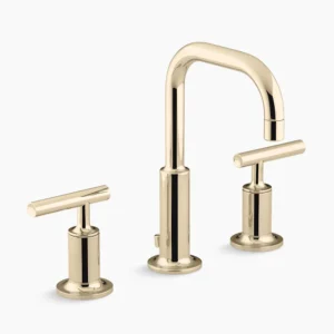 Kohler Purist Widespread bathroom sink faucet with Lever handles, 1.2 gpm – Vibrant French Gold