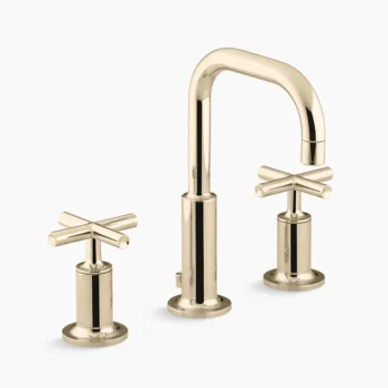 Kohler Purist Widespread bathroom sink faucet with Cross handles, 1.2 gpm - Vibrant French Gold