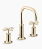 Kohler Purist Widespread bathroom sink faucet with Cross handles, 1.2 gpm – Vibrant French Gold