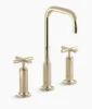 Kohler Purist Widespread bathroom sink faucet with Cross handles, 1.2 gpm – Vibrant French Gold