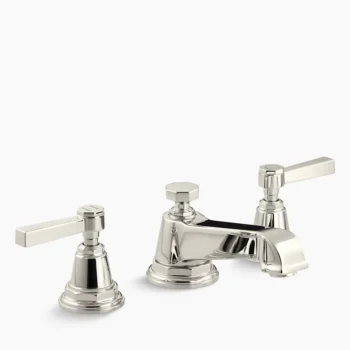 Kohler Pinstripe Widespread bathroom sink faucet with Lever handles, 1.2 gpm - Vibrant Polished Nickel