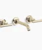 Kohler Purist Wall-mount bathroom sink faucet trim with Lever handles, 1.2 gpm – Vibrant French Gold
