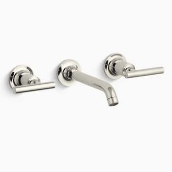 Kohler Purist Wall-mount bathroom sink faucet trim with Lever handles, 1.2 gpm - Vibrant Polished Nickel
