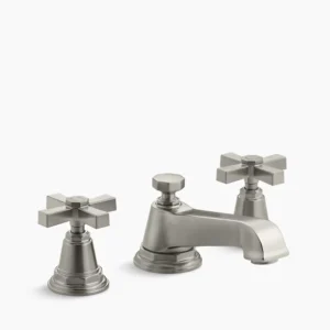 Kohler Pinstripe Pure Widespread bathroom sink faucet with Cross handles, 1.2 gpm – Vibrant Brushed Nickel