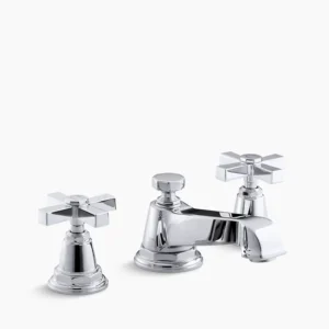 Kohler Pinstripe Pure Widespread bathroom sink faucet with Cross handles, 1.2 gpm – Polished Chrome
