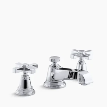 Kohler Pinstripe Pure Widespread bathroom sink faucet with Cross handles, 1.2 gpm - Polished Chrome